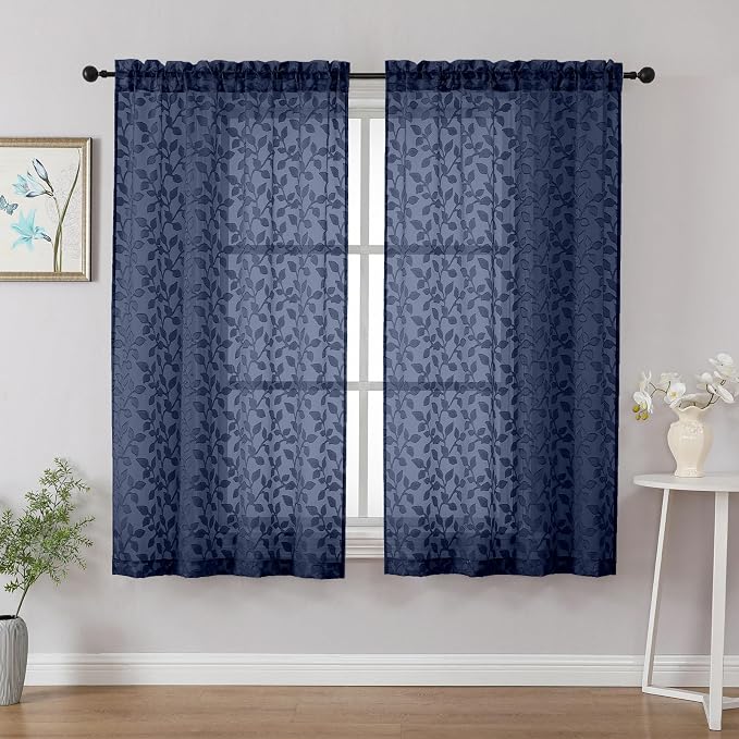 Chyhomenyc Navy Blue Sheer Curtains 54 Inch Length by Chyhomenyc