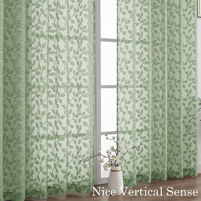 Chyhomenyc Extra Long Sage Green Sheer Curtains 120 Inch Length 2 Panels Set - Image 9