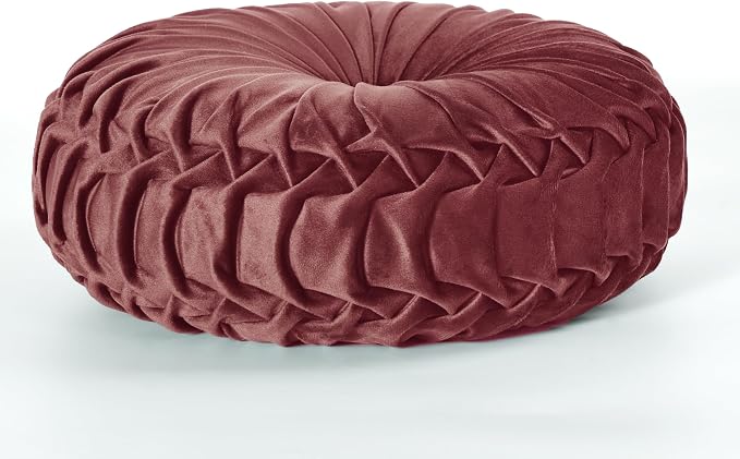HIG Set of 2 Decorative Round Pleated Throw Pillows, Classy Accent Pumpkin - Image 5
