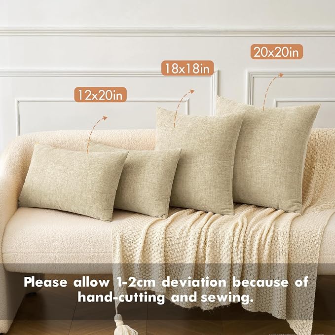 MIULEE Pack of 2 Beige Throw Pillow Covers 18x18 Inch Soft Chenille Pillow - Image 4
