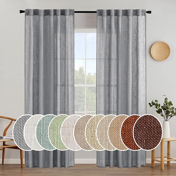 MIULEE Grey Linen Curtains 84 Inch Length by MIULEE