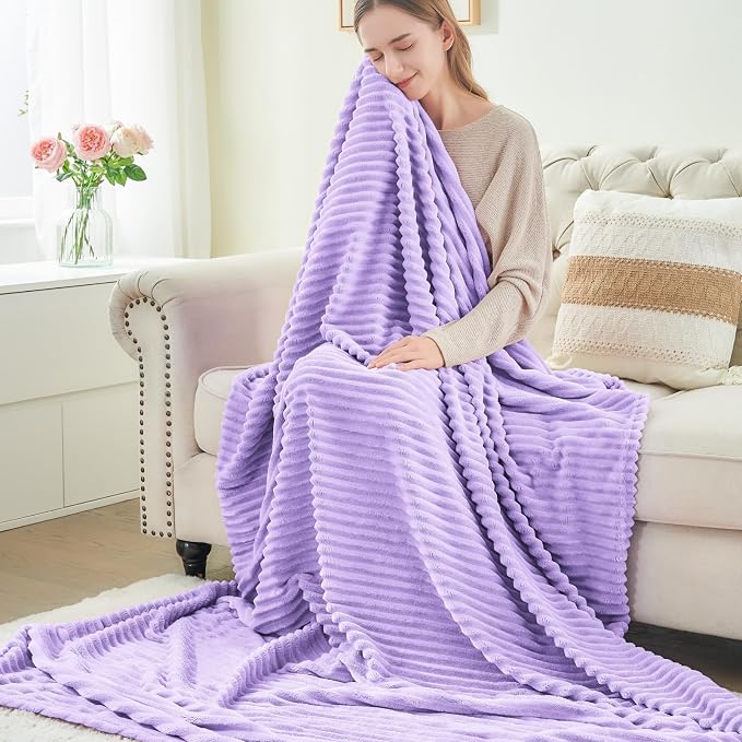 BEDELITE Fleece Throw Blanket for Couch – 3D Ribbed Jacquard Soft and Warm - Image 6