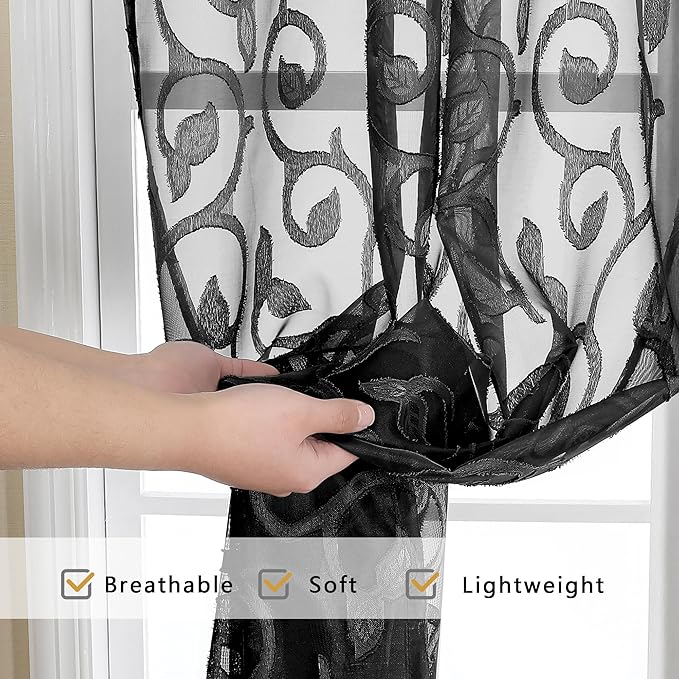OWENIE Furman Black Sheer Curtains 84 inches Long - Image 5