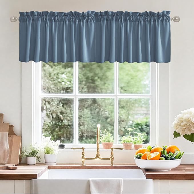 RYB HOME Kitchen Curtains Valances Faux Linen Blended Privacy Protect Shabby by RYBHOME