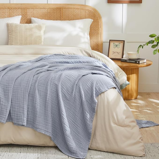 EMME Muslin Blankets for Adults Dusty Blue Small Blanket 40" x 50" | Throw - Image 3