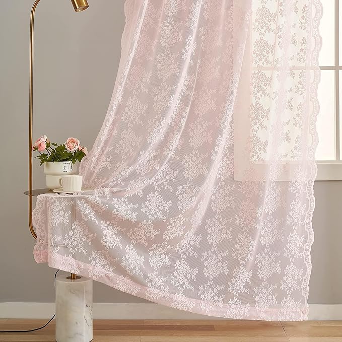 YJ YANJUN Vintage Lace Curtains 90 Inches Long-Victorian Floral Pattern Light by YJYANJUN