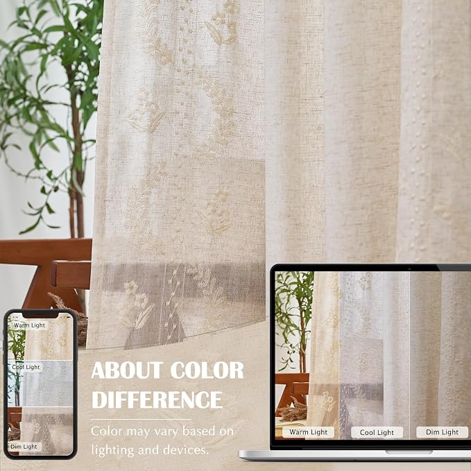 jinchan Belrose Linen Curtains for Bedroom Floral Curtains 90 Inch Length Linen - Image 8