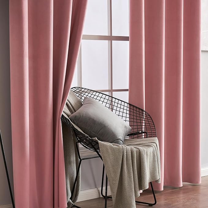 MIULEE Blush Pink Velvet Curtains Thermal Insulated Soundproof Room Darkening - Image 6