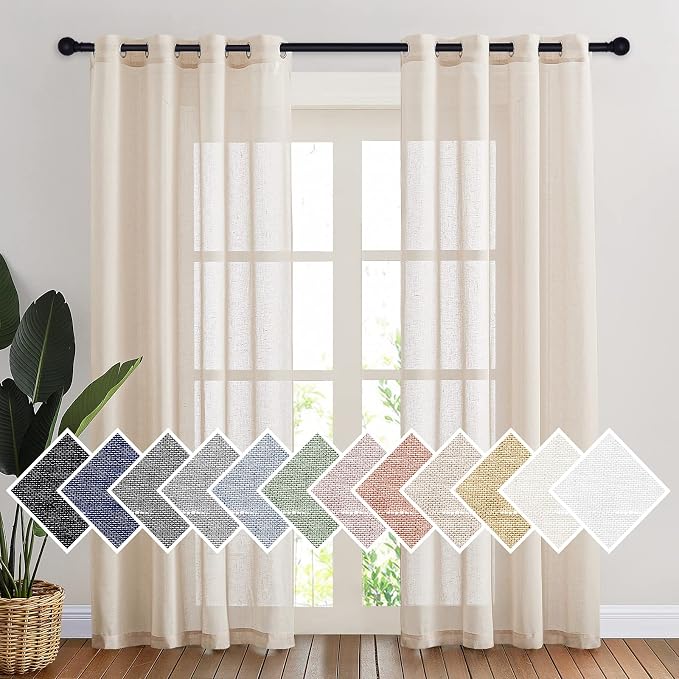 NICETOWN Semi Sheer Beige Curtains 84 inches Long, Grommet Retro Linen Curtains by NICETOWN