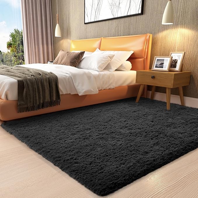 Ophanie 3x5 Black Rugs for College Dorm, Bedroom Small Area Rug, Non-Slip by Ophanie