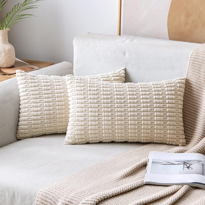 MIULEE Pack of 2 Corduroy Decorative Lumbar Throw Pillow Covers 22x14 Inch Soft by MIULEE