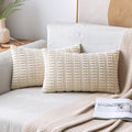 MIULEE Lumbar Corduroy Decorative Throw Pillow Covers 24x14 Cream White | Pack by MIULEE