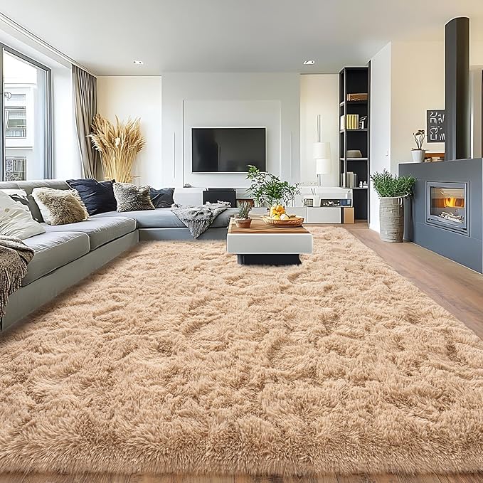 Pionblank 8x10 Rug for Living Room, Fluffy Plush Large Area Rug, Camel | Modern by PIONBLANK