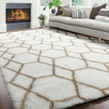 Area Rugs for Living Room, 7x10 Fluffy White and Beige Modern Bedroom Rug | by ONASAR