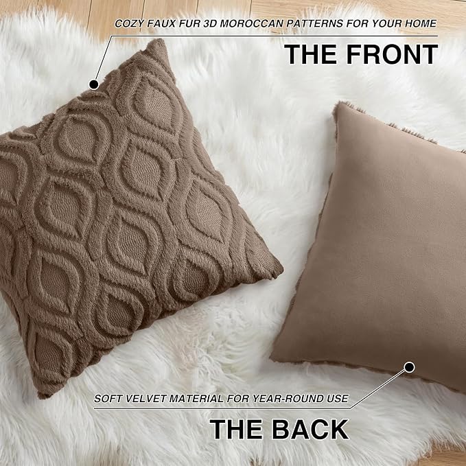 decorUhome Throw Pillow Covers 24x24 Inch Set of 2, Soft Plush Faux Wool Brown - Image 8