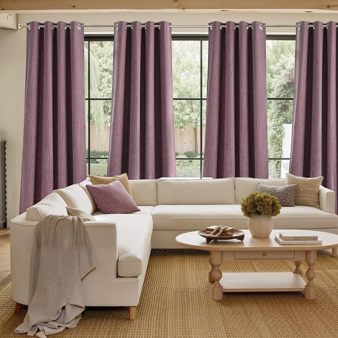 NICETOWN Short Faux Linen Greyish Purple Blackout Curtains 63 inches Long - Image 4