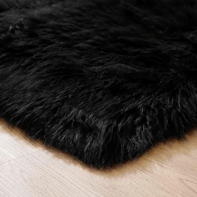 Goolela Black Area Rug 6x9 Fluffy Fuzzy Furry Shag Faux Sheepskin Fur Rug - Image 7