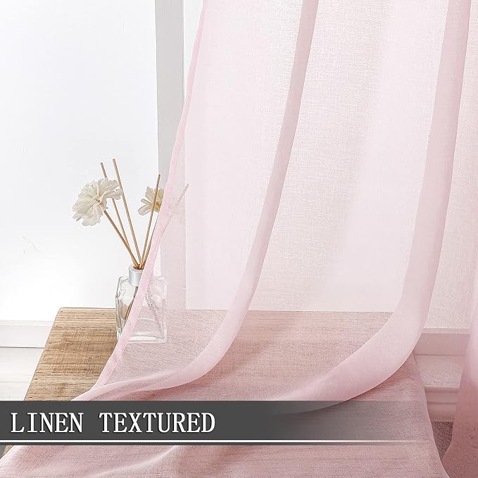 Tollpiz Short Sheer Curtains Linen Textured Living Room Curtain Sheers Light - Image 2