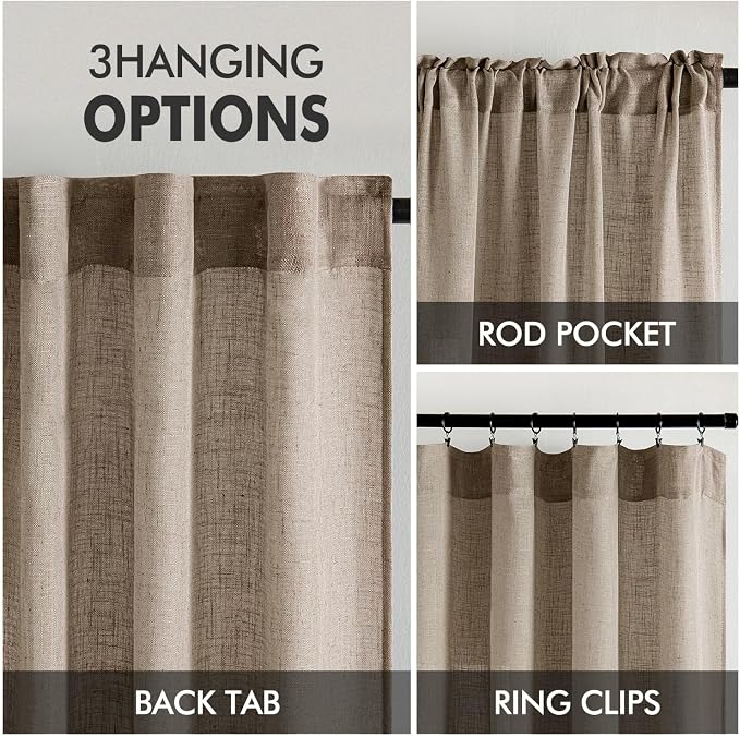 MIULEE Taupe Grey Linen Curtains 54 Inch Length 2 Panels - Image 3