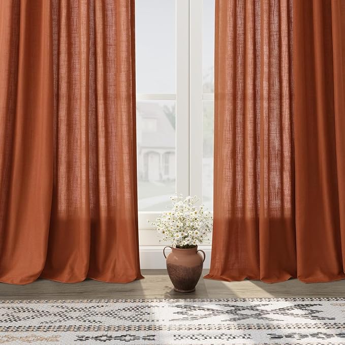 Nanspring Rustic Farmhouse Linen Curtains 96 Inches Long 2 Panel Set Back Tab - Image 5