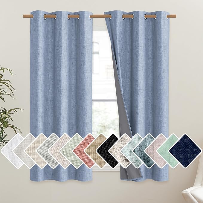 NICETOWN Stone Blue Vintage Linen 100% Blackout Curtains by NICETOWN