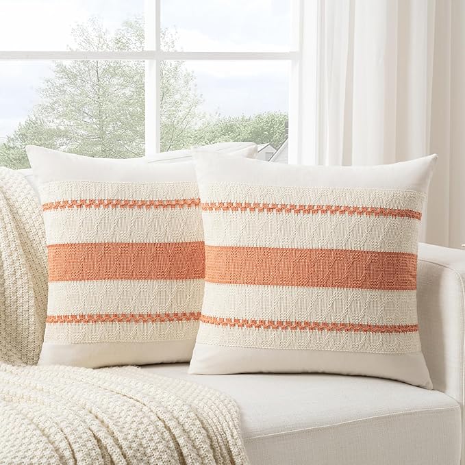 Fancy Homi Set of 1 Boho Coral Decorative Throw Pillow Cover 18x18 Inch - Image 2