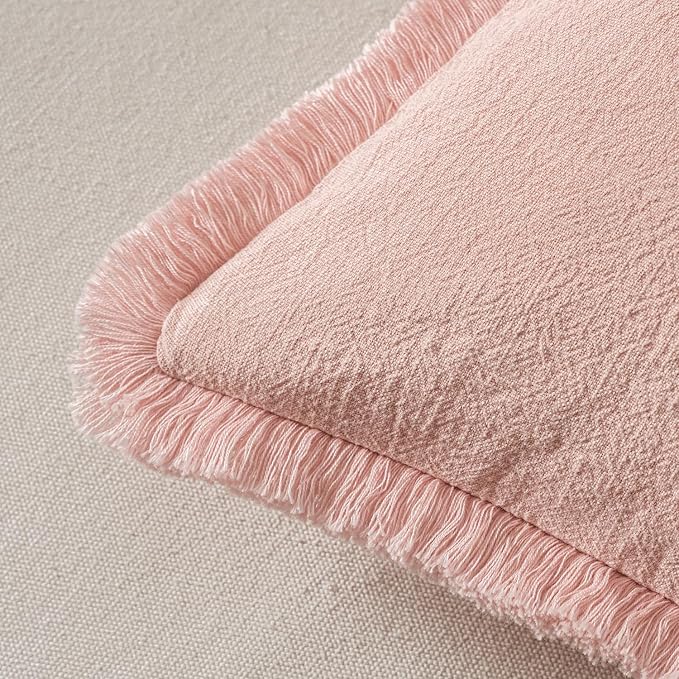 MIULEE Valentines Decorative Throw Pillow Covers Neutral Linen Fringe Throw - Image 3