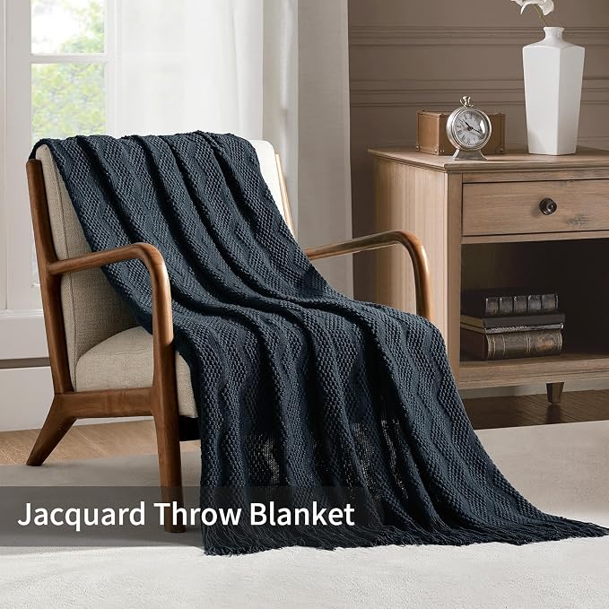 BOURINA Navy Throw Blanket 50x60 Inches Throw Textured Solid Soft Ripple Throws - Image 2