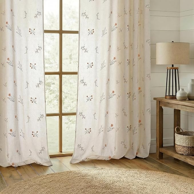 Floral Embroidered Linen Blend Curtains - Image 2