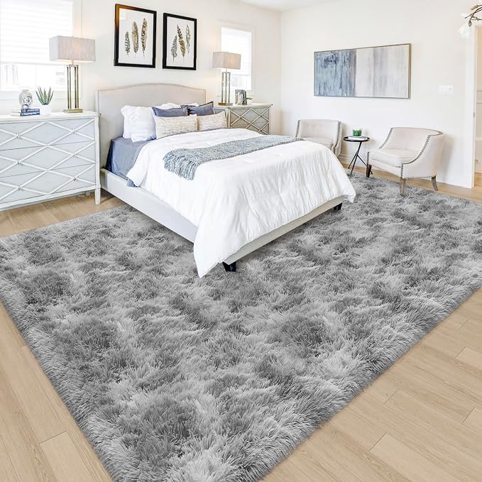 Tie Dye Grey Soft Shaggy Fluffy Rug by JiaoBaba