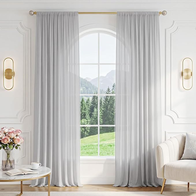 FMFUNCTEX Sheer Non-See-Through Grey Curtains - Image 2