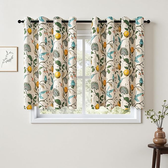Topfinel Kitchen Curtains 45 Inch Length Beige Vintage Blackout Curtains by Topfinel