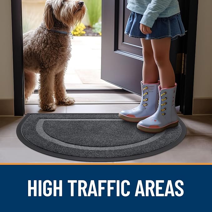 OLANLY Half Circle Front Door Mat Outside 71x47 All-Season Rubber Doormat | Grey - Image 7