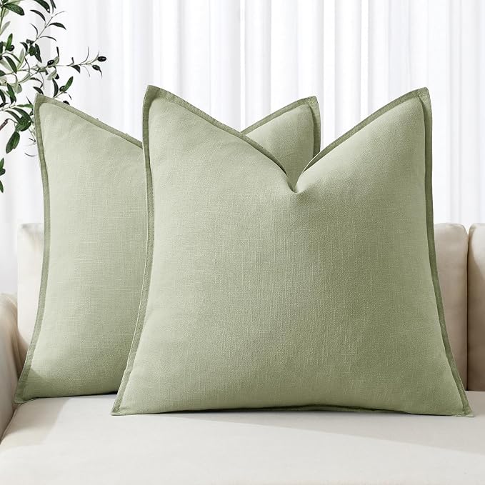 MIULEE Decorative Linen Euro Sham Pillow Covers 24x24 Light Green ​Boho by MIULEE