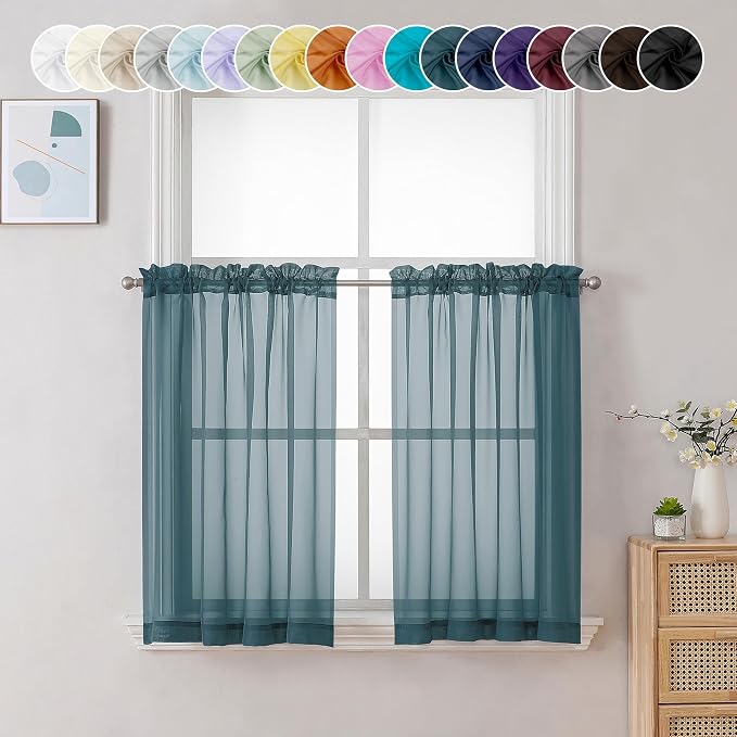 Chyhomenyc Dusty Blue Sheer Curtains 36 inch Length 2 Panels, Light Filtering by Chyhomenyc
