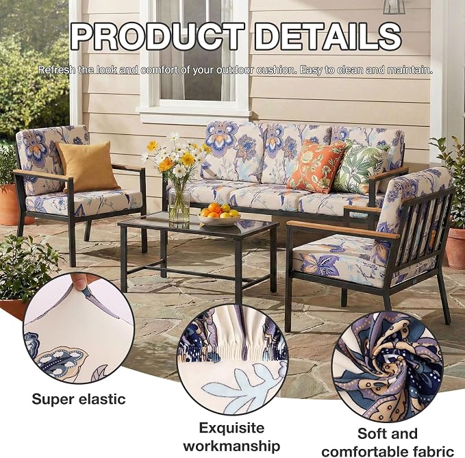hyha 4Pcs Patio Cushion Covers, Stretch Outdoor Couch Cushion Covers, Washable - Image 3