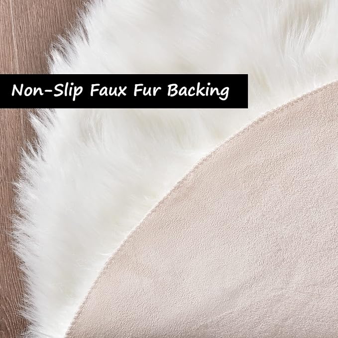 Goolela White Round Area Rug 5ft Fluffy Circle Faux Fur Sheepskin Carpet - Image 4