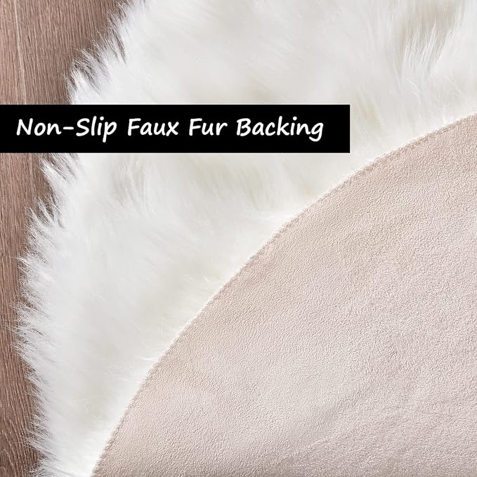 Goolela White Round Area Rug 5ft Fluffy Circle Faux Fur Sheepskin Carpet - Image 4