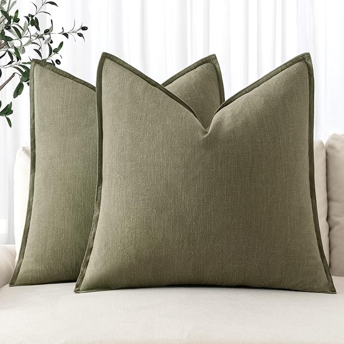 MIULEE Decorative Linen Pillow Covers 20x20 Inch Light Olive Green ​Boho by MIULEE