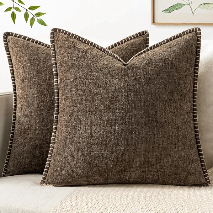 MIULEE Decorative Couch Throw Pillow Covers 18x18 Inch Brown 2 Pack | Farmhouse by MIULEE