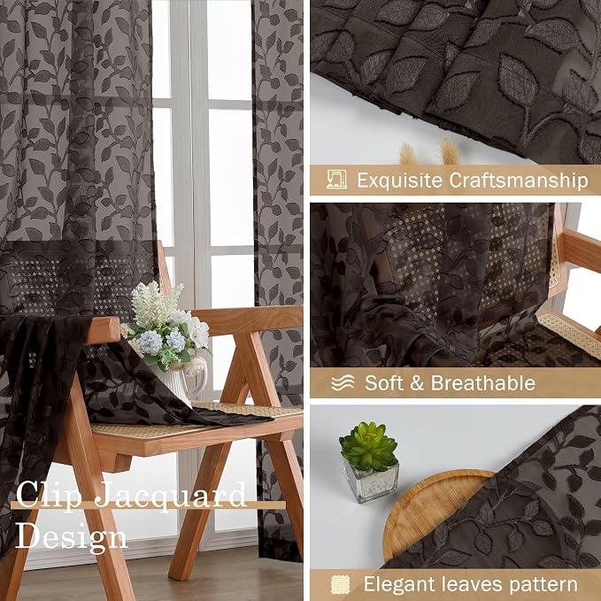 Chyhomenyc Chocolate Sheer Curtains 54 Inch Length - Image 7
