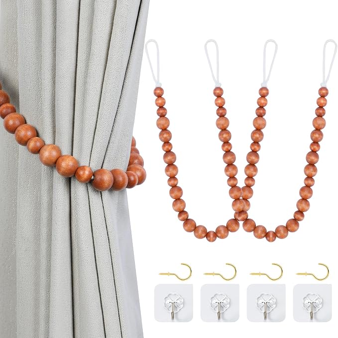 Wood Bead Curtain Tiebacks, KLOGTSIND Set of 2 Curtain Holdbacks by KLOGTSINDDirect