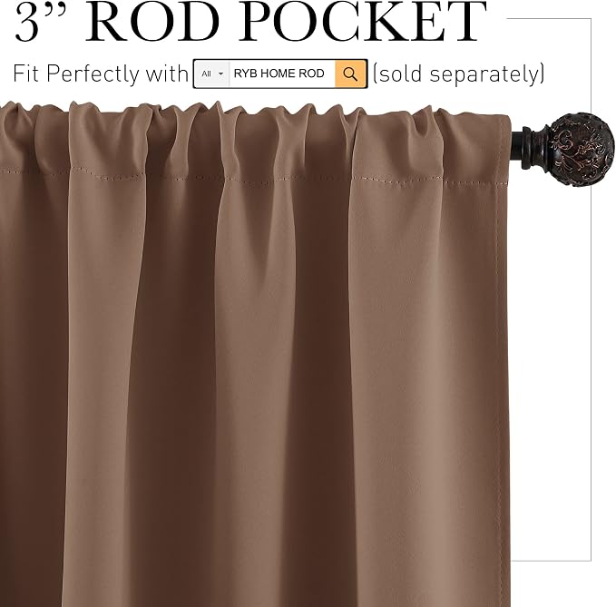 RYB HOME Blackout Cafe Curtains 30 inch Length, Short Light UV Heat Blocking - Image 2