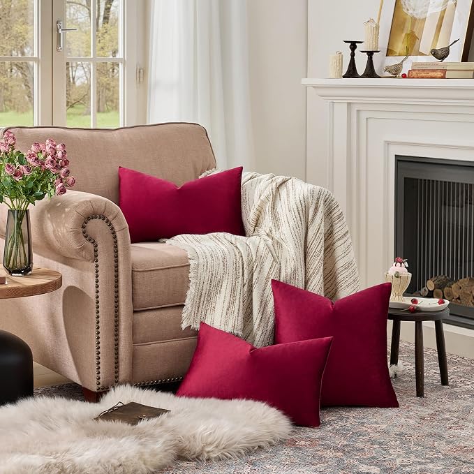 GIGIZAZA Burgundy Velvet Pillow Covers: Pack of 2 Lumbar Throw Pillows Soft - Image 3