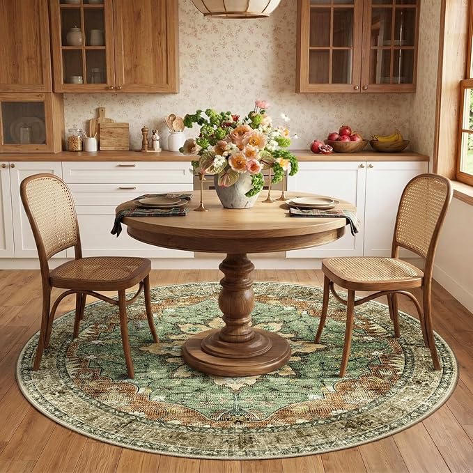 RELEANY Area Rugs 6ft Washable Non-Slip, Floral Vintage Distress Print Pattern - Image 2