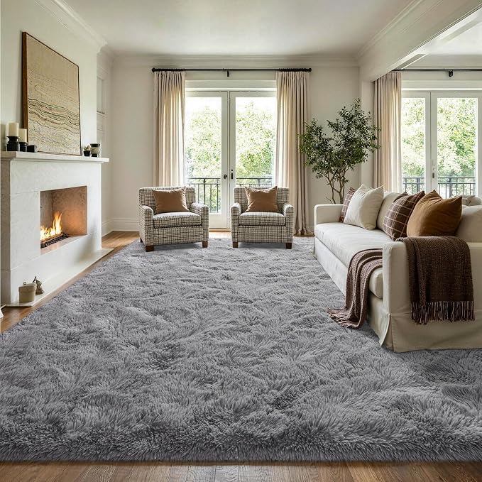 9x12 Extra Large Grey Fluffy Soft Area Rug Non-Slip - Image 3