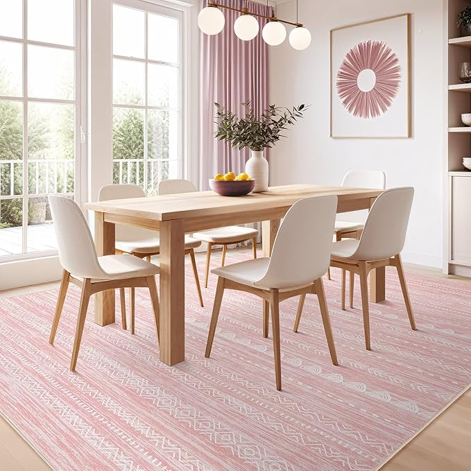 Nakagishi Pink Rugs for Bedroom Girls: 4x6 Washable Boho Large Neutral Area Rug - Image 6