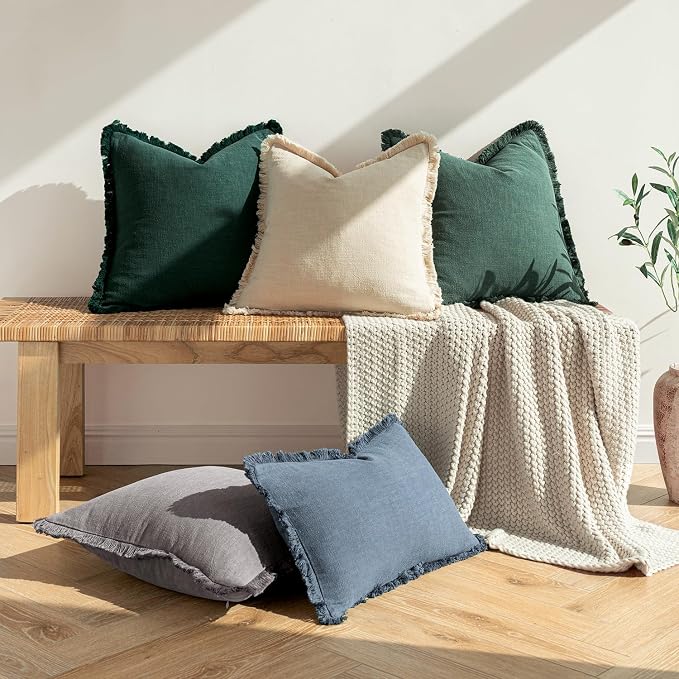 MIULEE Decorative Throw Pillow Covers Neutral Linen Fringe Throw Pillows Euro - Image 6