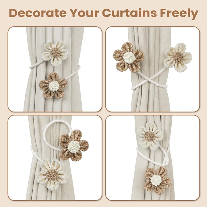 KLOGTSIND Flower Curtain Tiebacks, 2 Pack Boho Curtain Ties Elegant DIY Curtain - Image 4