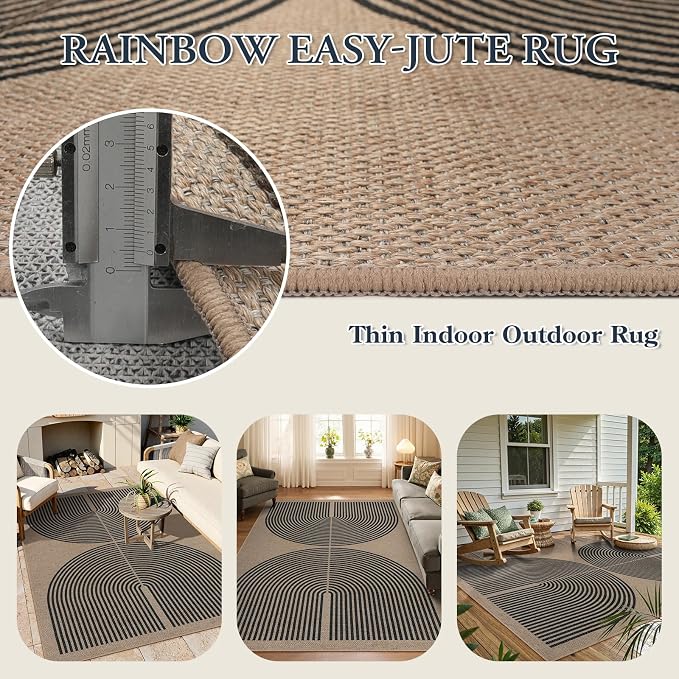 Lahome Modern Rainbow Easy Jute Rug, Washable Rugs 5x7 - Image 3